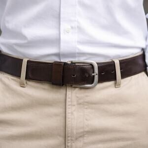 90s Lejon for Nordstrom Brown Leather Belt Silver Buckle Mens S/M